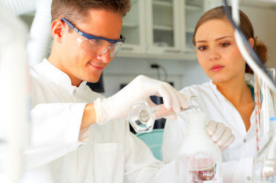 Photograph of a male and female researcher in a laboratory