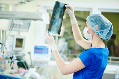 ICU doctor with x-ray